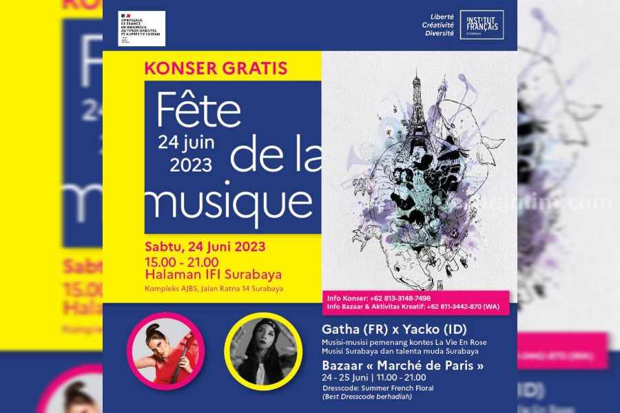 Poster konser musik Fête de la Musique 2023. (Sumber foto: Instagram@ifi_surabaya)
