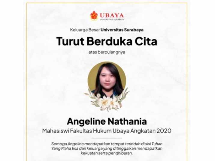 Ubaya Surabaya: Ucapkan Duka Mendalam, di Kampus Angeline Nathania Dikenal Baik Angeline Nathania