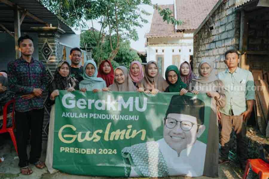 Para aktivis yang tergabung dalam GerakMU saat mendeklarasikan Gus Imin menjadi Capres tahun 2024 mendatang. [Foto:Diah Ayu/beritajatim.com]