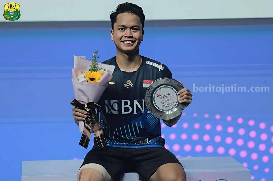 Potret Ginting meraih juara podium tertinggi. (Sumber foto: PBSI)