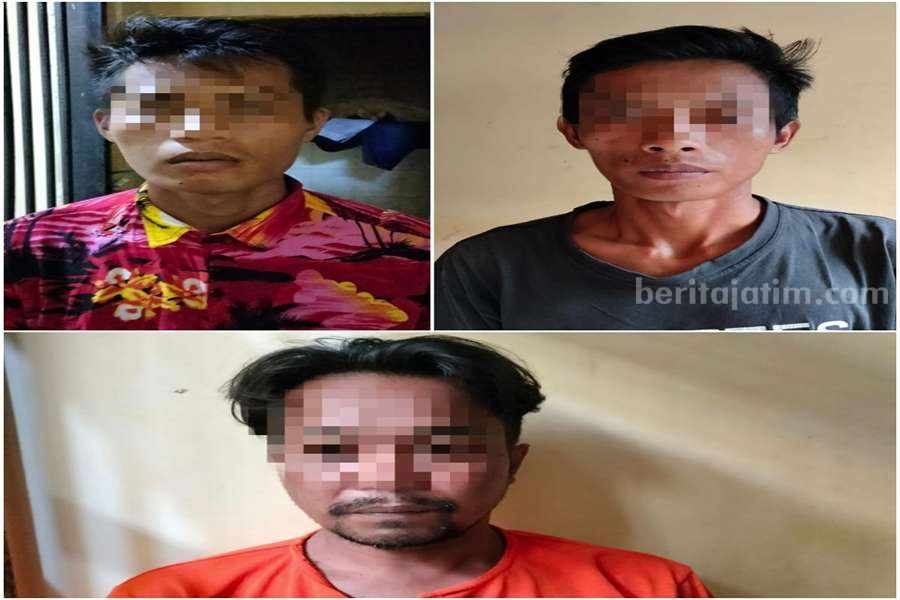 Ketiga pelaku setelah diamankan Satreskrim Polres Pasuruan.