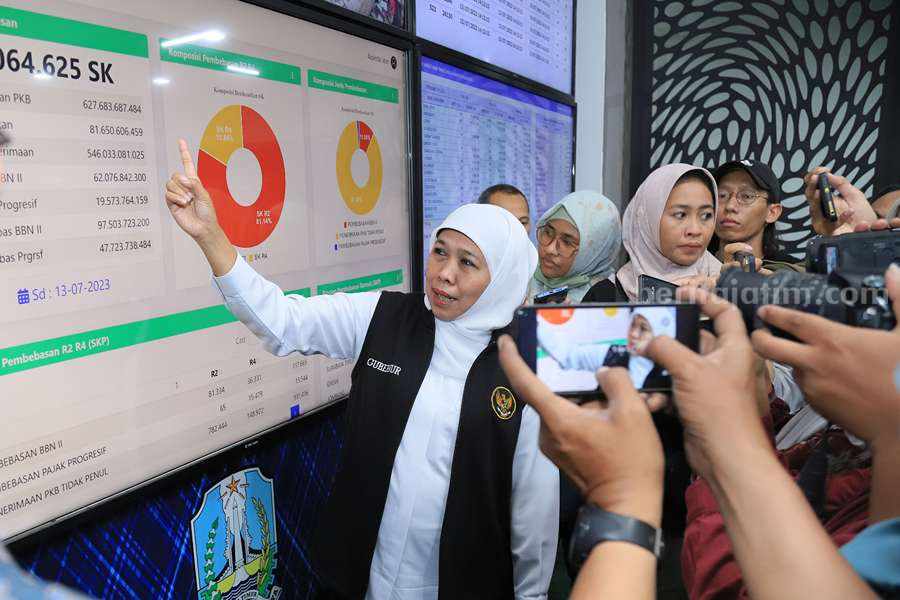 Gubernur Khofifah saat meninjau Kantor Bapenda Jatim, Kamis (13/7/2023)