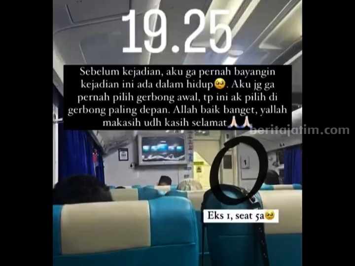Tangkapan layar video TikTok rizkyaaa, penumpang gerbong terdepan kereta api yang tabrak truk di Semarang hingga terbakar. (Sumber foto: TikTok rizkyaa)