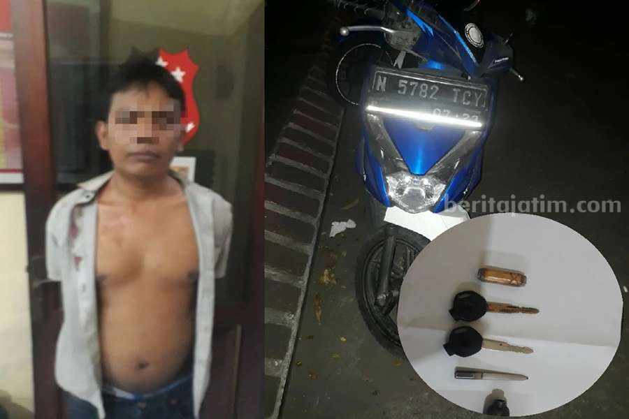Pelaku Hirul dan barang bukti yang diamankan polisi.