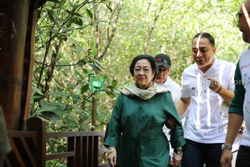 Eri Cahyadi : Kebun Raya Mangrove Surabaya Pekerjakan Kelompok Miskin Walikota Surabaya Eri Cahyadi dan Ketua Dewan Pengarah Badan Riset dan Inovasi Nasional (BRIN) Prof. Dr. (HC) Megawati Soekarnoputri