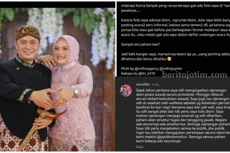 Postingan Wawali Kota Madiun Inda Raya yang dikomentari oleh Kadiskominfo Kota Madiun Noor Aflah.