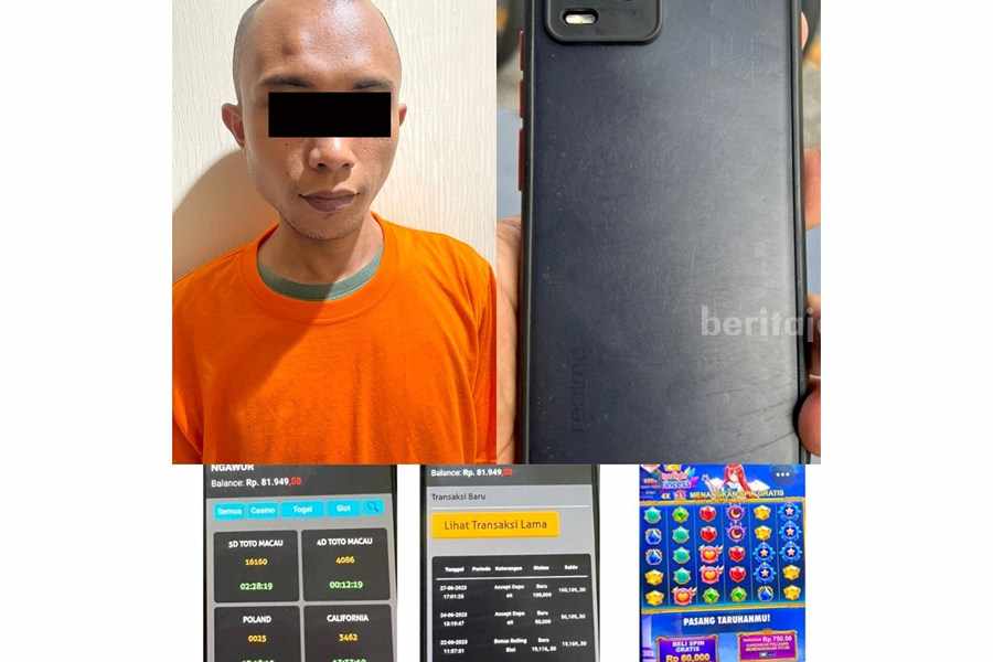 Tersangka T beserta barang bukti yang diamankan Polres Pelabuhan Tanjung Perak, Sabtu (08/06/2023). (Foto/ist)
