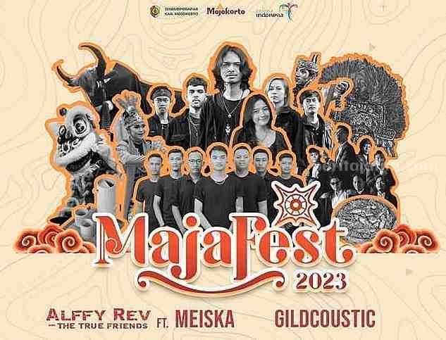 Gratis Nonton Event Terbesar di Mojokerto, Alffy Rev Hingga Gildcoustic Turut Ramaikan Poster Majafest 2023 yang akan dilaksanakan di Lapangan Kawiryan, Pacing, Kecamatan Bangsal, Mojokerto, Jumat-Minggu (3-5/8/2023). (Sumber foto: Instagram @majafest.official)