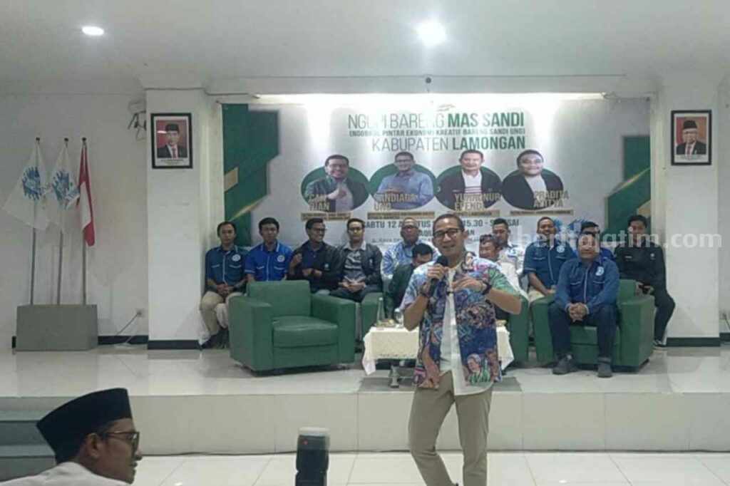 Ngopi Bareng Gekrafs Lamongan, Sandiaga Uno : Kerja Keras, Cerdas, Tuntas dan Ikhlas Kegiatan Ngopi Bareng Menparekraf Sandiaga Uno bersama Gekrafs Lamongan.