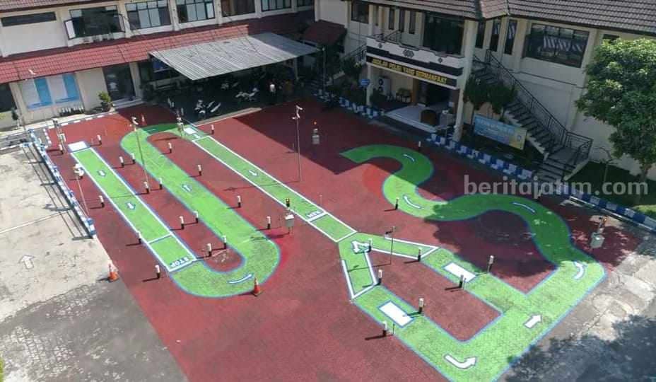 Lintasan Praktik Uji SIM di Satpas Singosari Polres Malang, Senin (7/8/2023).