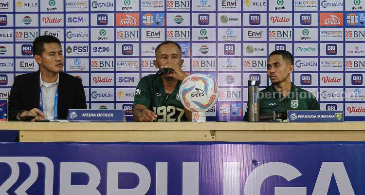 Konferensi pers Persebaya Surabaya melawan Bhayangkara. (Way)