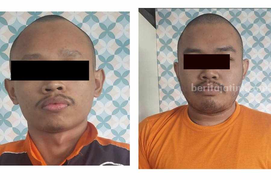Eko Prasetyo (kiri) dan Rizqullah Baktian (kanan) saat diamankan di Polres Pelabuhan Tanjung Perak.