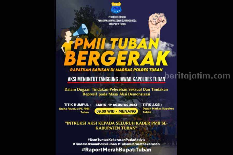 Seruan aksi PMII Tuban geruduk Mapolres Tuban.