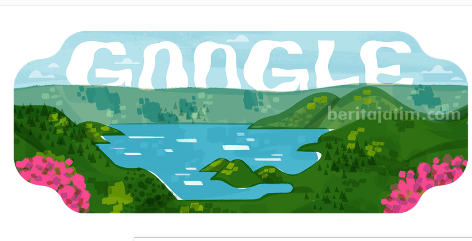 Danau Toba dalam Google Doodle hari ini.(Sumber: Google.com)