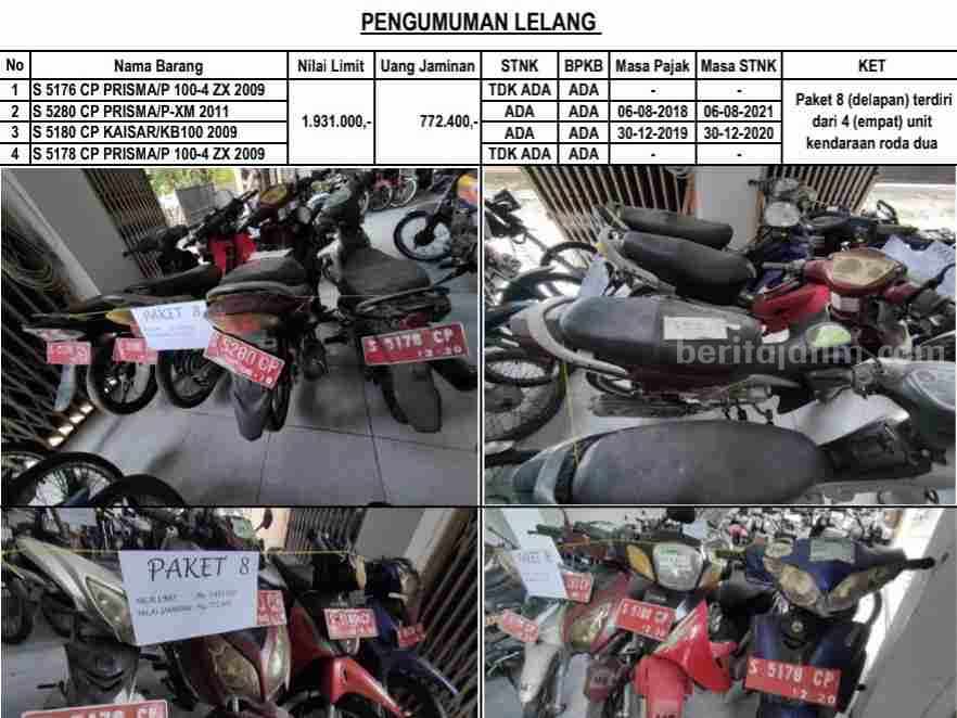 Kendaraan Dinas Pemkab Bojonegoro Dilelang, Satu Paket Hanya Dihargai Sejutaan