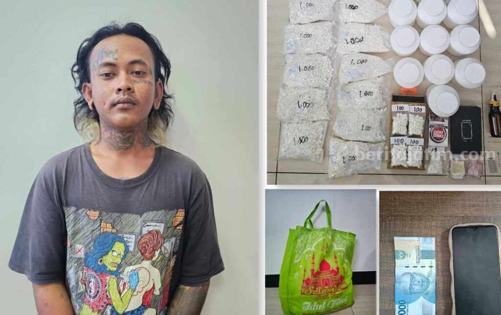 Edarkan Ribuan Pil Koplo di Gresik, Warga Lamongan Dibui M.Bagus Saputra pemuda asal Paciran Lamongan saat diamankan di Polres Gresik