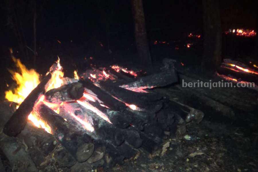 Kayu yang terbakar di TPK Banjarejo Desa Banjarbanggi Kecamatan Pitu Kabupaten Ngawi, Jawa Timur, Jumat (22/9/2023)