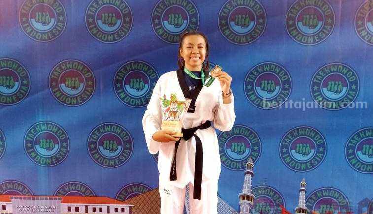 Atlet taekwomdo Kota Mojokerto peraih medali perunggu, Nandhi Bintang Pratiwi. [Foto : ist]