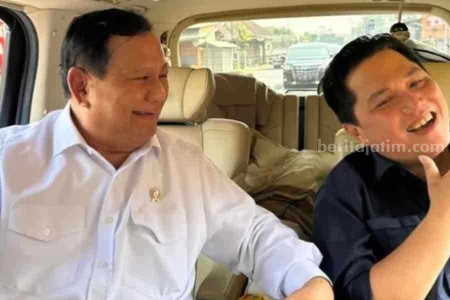 Prabowo Subianto dalam satu mobil bersama Erick Tohir. (Twitter @erickthohir)