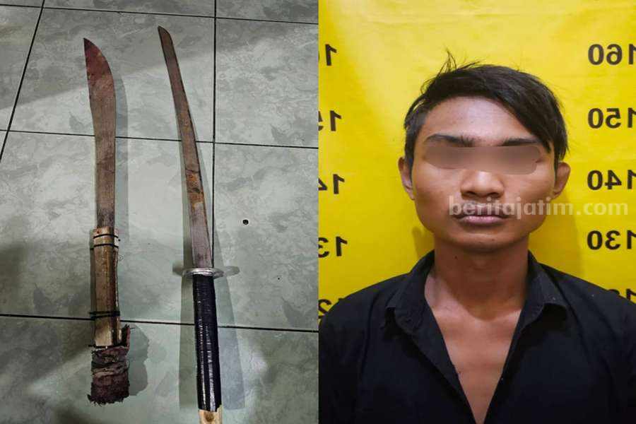 AR saat diamankan Polsek Tegalsari bersama dua buah senjata tajam.