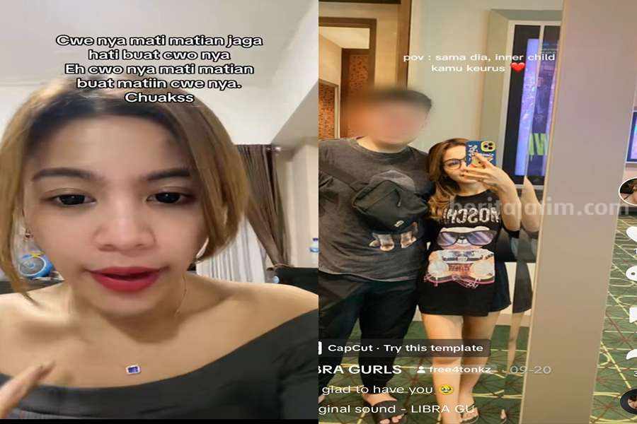 Upload video terakhir di akun Tiktok korban beberapa jam sebelum meninggal (kiri). Korban bersama terduga pelaku RT (kanan) bersama korban Dini.