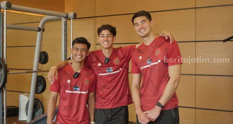 Tiga pemain Timnas Indonesia, Pratama Arhan, Elkan Bagot, dan Rafael Struick. (Way)