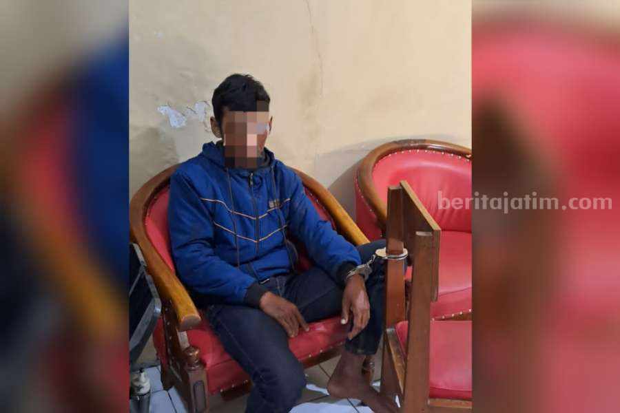 Edris Haryono, pencuri pompa air, saat diamankan di Polsek Barat, Magetan, Selasa (17/10/2023) malam.