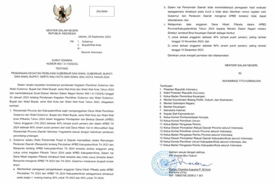 Surat Edaran Mendagri Tentang Pendanaan Pemilihan Kepala Daerah.