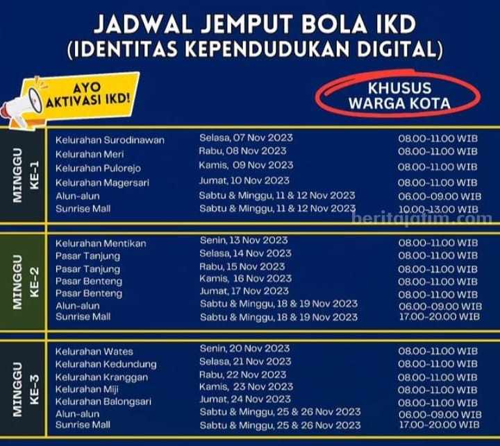 Jadwal jemput bola IKD Dispendukcapil Kota Mojokerto. [Foto : ist]