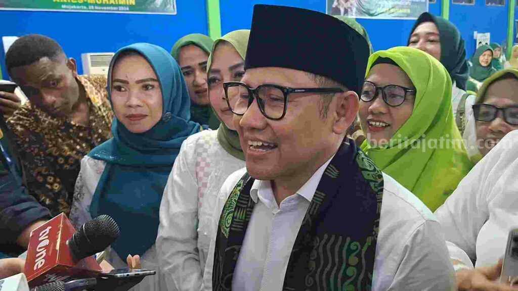 Cak Imin saat bertemu JPNU di Gedung Sarana Olah Raga Krapyak, Desa Wringinrejo, Kecamatan Sooko, Kabupaten Mojokerto. [Foto : Misti/beritajatim.com]