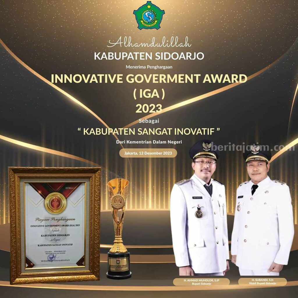 Sidoarjo Dinobatkan Kabupaten Inovatif di Ajang IGA 2023 Kemendagri