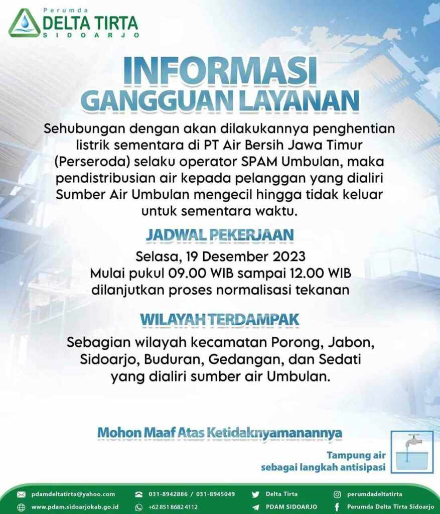 Pengumuman dari PT Air Bersih Jawa Timur