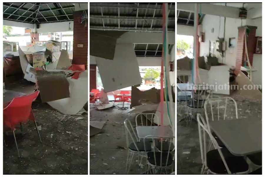 Atap Sleko Food Court Madiun Ambrol, Timpa Lapak Pedagang Tangkapan layar video viral.