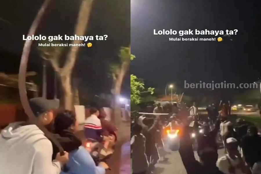 Viral Video Gangster Bawa Sajam Masuk Surabaya Potongan video yang viral di media sosial, Selasa (12/12/2023) malma. Tampak gangster bersajam masuk ke kota Surabaya. (Foto/ist)