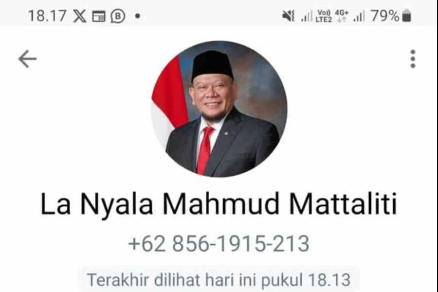 Nama dan Foto Ketua DPD RI Dicatut di WhatsApp