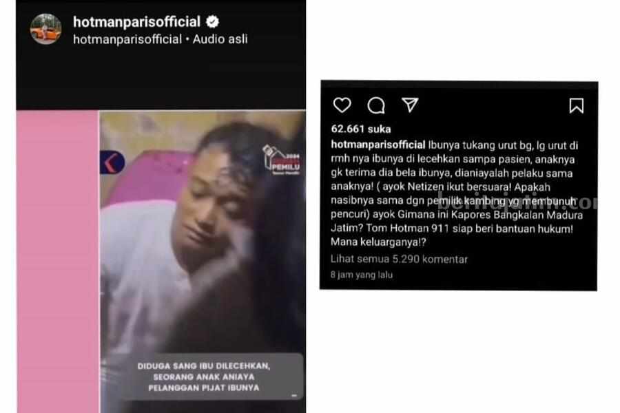 Potongan gambar instagram Hotman Paris (Foto: Zamachsari/beritajatim.com)