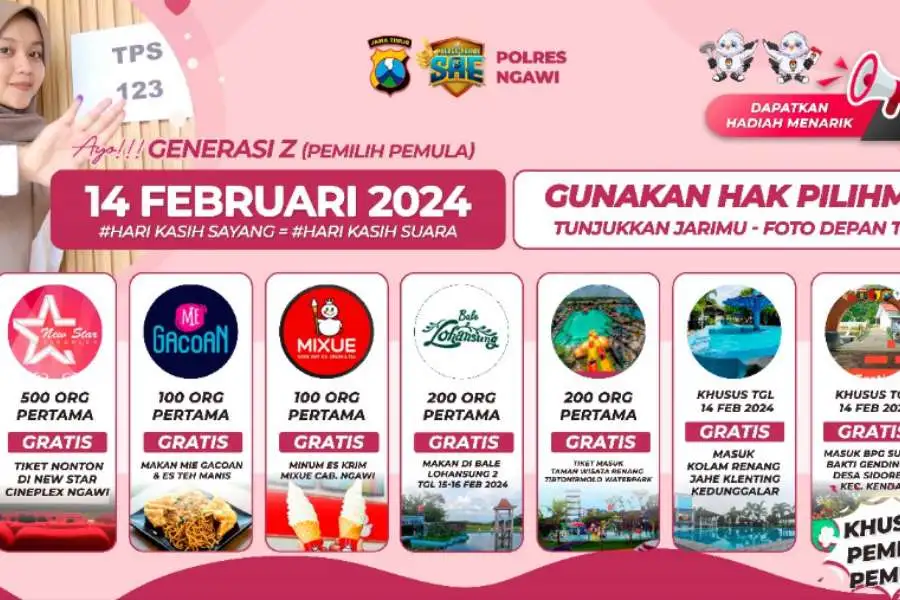 Segini Banyaknya Hadiah dari Kapolres Ngawi Buat Gen Z yang Nyoblos di TPS Foto Berita Jatim