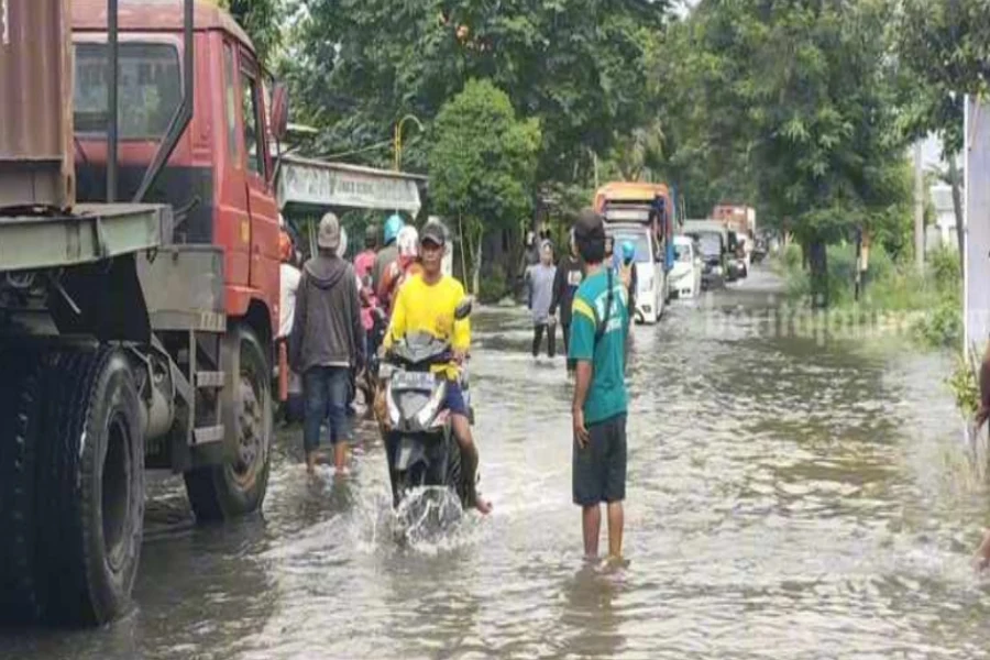 Kali Lamong Kembali Meluap, Jalan Alternatif Gresik-Lamongan Terputus Foto Berita Jatim