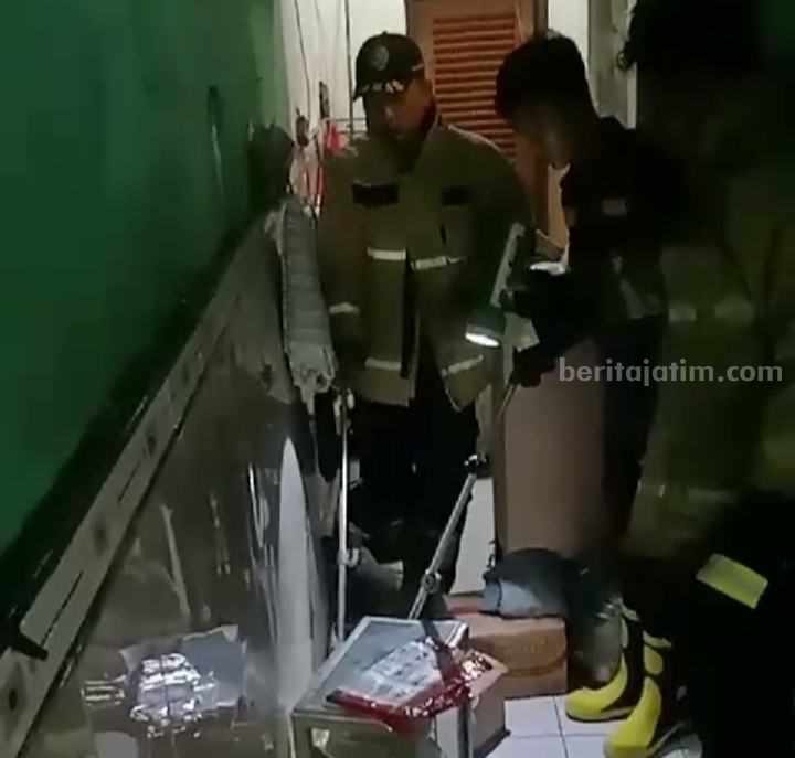 Foto dua petugas Damkarla Gresik saat mengevakuasi ular cobra
