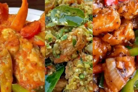 Ayam Masak Pedas, Ayam Pedas Daun Jeruk, dan Ayam Lada Hitam (dari kiri). (Foto: cheche_kitchen/amandawati/linasutiono)