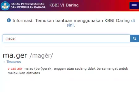 Kata mager yang sudah masuk di KBBI daring versi VI.