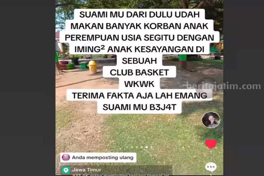 Tangkapan layar ungkapan kemarahan YW atas dugaan perbuatan tidak senonoh guru anak kandungnya.