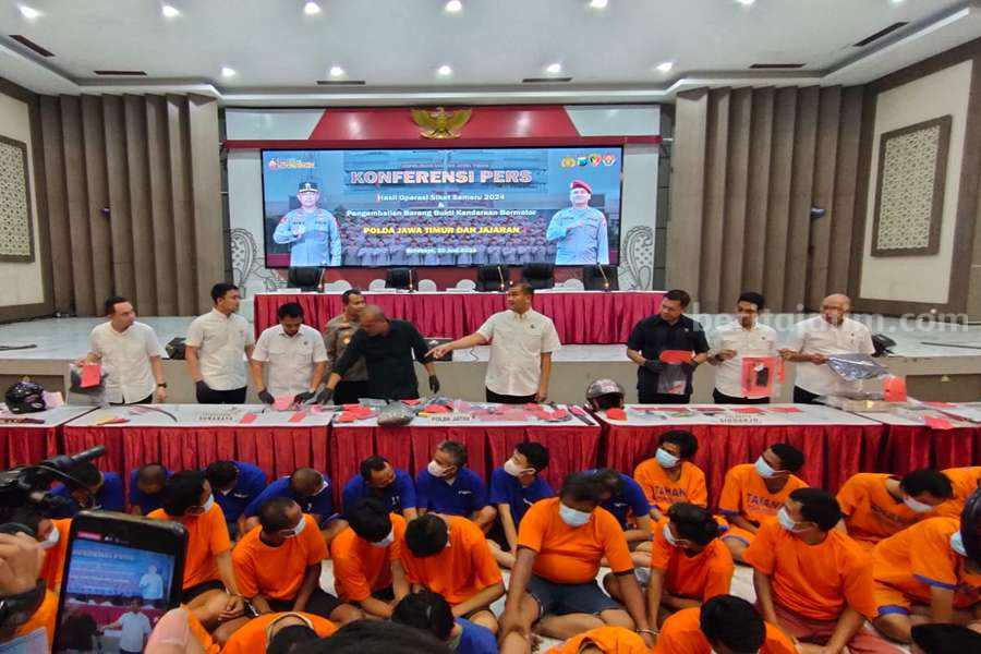 Ribuan tersangka kejahatan 3C saat dirilis di Polda Jawa Timur.