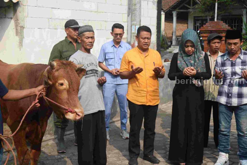 Bupati Mojokerto Ikfina Fahmawati saat menyerahkan hewan kurban. [Foto : ist]