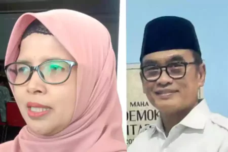 Mak Rini dan Tjutjuk Sunario berebut rekom Calon Bupati Blitar di Demokrat, Sabtu (15/06/2024). (foto :Winanto/beritajatim.com)