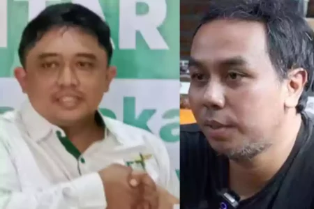 Arif Kurniawan dan Wima Brahmantya, dua tokoh muda yang melamar jadi Calon Wakil Bupati Blitar di PKB, Sabtu (8/6/2024). (Foto: Beritajatim.com/Winanto)