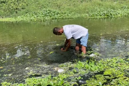 Menguji Kualitas Air Kali Song hingga Sungai Ngrowo Tulungagung, Hasilnya Menghawatirkan Proses pengambilan sampel air di sungai Tulungagung.
