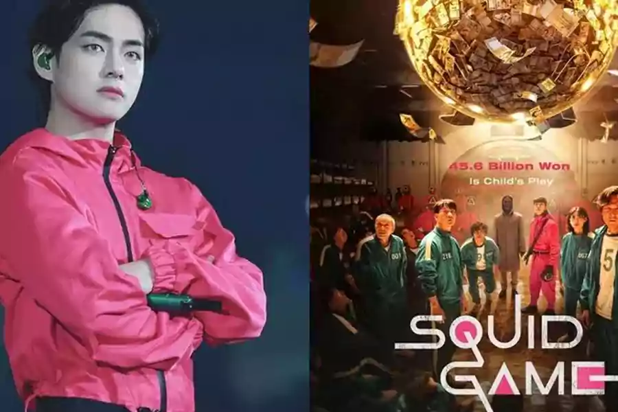 V BTS tampil dengan kostum penjaga dari serial squid game saat konser PERMISSION TO DANCE ON STAGE di LA. (Koreaboo)