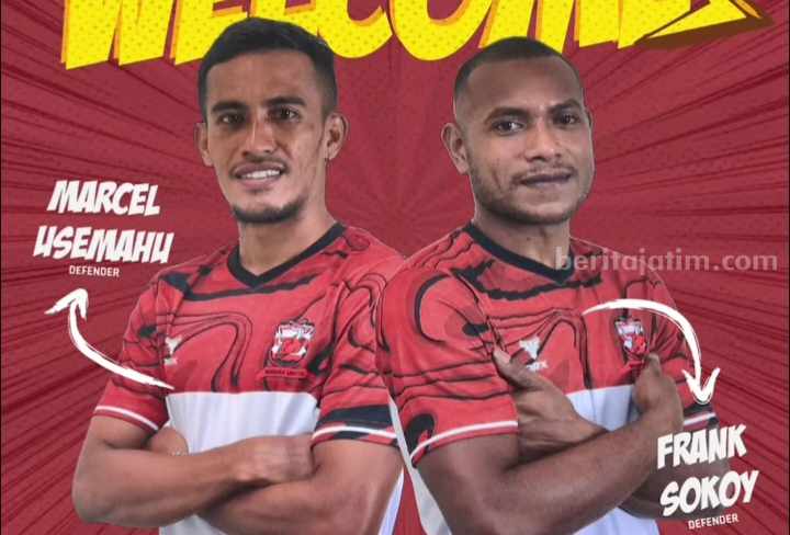 Pemain anyar Madura United FC, Frank Sokoy dan Marcel Usemahu untuk kompetisi Musim 2024-2025.