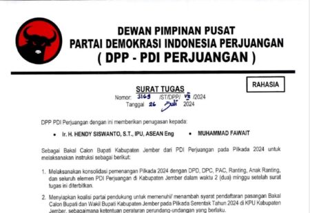 Surat Tugas PDIP untuk Dua Bakal Cabup Jember Beredar di Medsos